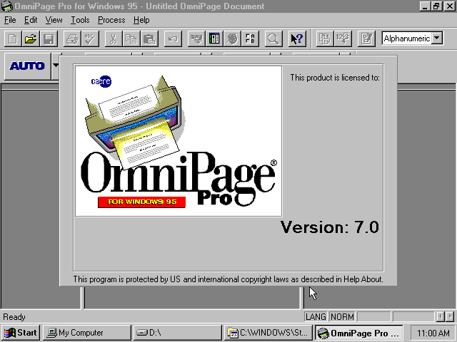 OmniPage Pro 7.0 for Windows 95 - Splash